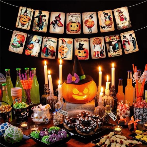 2Pcs Vintage Halloween Victorian Style Hanging Banner Garlands Decoration - Picture 3 of 6